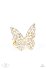 Load image into Gallery viewer, Flauntable Flutter - Gold Emerald Style Rhinestone Stretchy Band Ring - Demetra's Bling Boutique