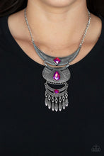 Load image into Gallery viewer, Lunar Enchantment - Pink UV Shimmer Gem Crescent Necklace - Demetra's Bling Boutique
