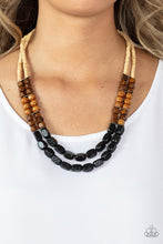 Load image into Gallery viewer, Bermuda Bellhop - Black White Brown Wooden Necklace - Demetra's Bling Boutique