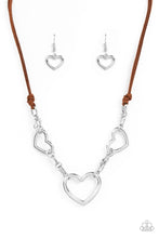 Load image into Gallery viewer, Fashionable Flirt - Brown Leather Suede Corded Silver Heart Necklace - Demetra's Bling Boutique
