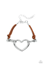 Load image into Gallery viewer, Flirty Flavour - Brown Leather Corded Silver Heart Bracelet - Demetra's Bling Boutique