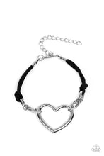 Load image into Gallery viewer, Flirty Flavour - Black Leather Corded Silver Heart Bracelet - Demetra's Bling Boutique