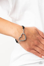 Load image into Gallery viewer, Flirty Flavour - Black Leather Corded Silver Heart Bracelet - Demetra's Bling Boutique