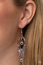 Load image into Gallery viewer, Sophisticated Starlet - Red, Hematite Iridescent Horseshoe Frame Earrings - Demetra's Bling Boutique