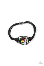 Load image into Gallery viewer, Keep Your Distance - Multi Oil Spill Gem Gunmetal Black Cord Magnet Bracelet - Demetra's Bling Boutique