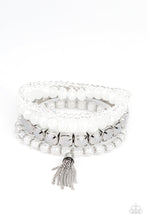 Load image into Gallery viewer, Day Trip Trinket - White Dewy Bead Stretchy Bracelet - Demetra's Bling Boutique
