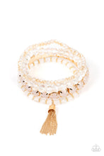 Load image into Gallery viewer, Day Trip Trinket - Gold White Dewy Iridescent Bead Stretchy Bracelet - Demetra's Bling Boutique