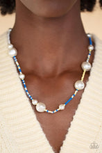 Load image into Gallery viewer, Modern Marina - Blue and Yellow Seed Bead White Pearl Necklace - Demetra's Bling Boutique