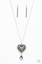 Load image into Gallery viewer, Prismatic Passion - Multi Iridescent Peach Gem Silver Heart Lanyard Necklace - Demetra's Bling Boutique