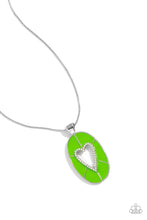 Load image into Gallery viewer, Paparazzi Airy Affection - Green Heart Silver Oval Short Necklace
