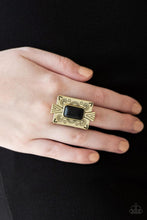Load image into Gallery viewer, So Smithsonian - Brass Rectangle Black Stone Ring - Demetra's Bling Boutique
