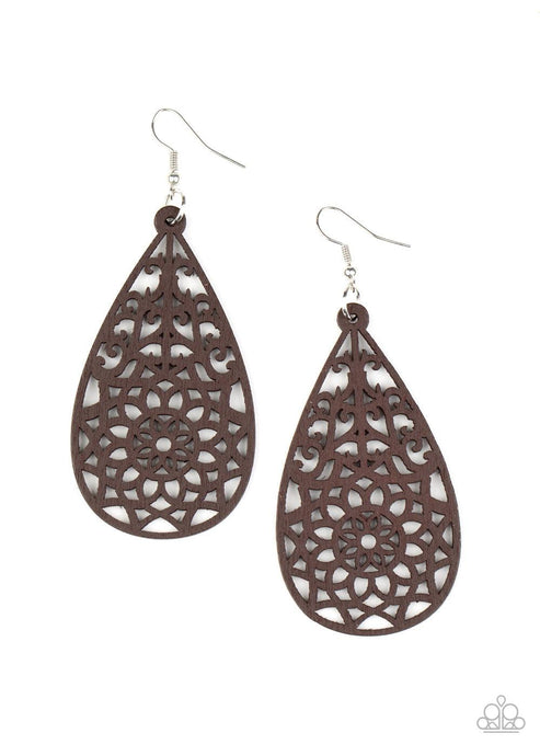 Seaside Sunsets - Brown Wooden Earrings - Demetra's Bling Boutique