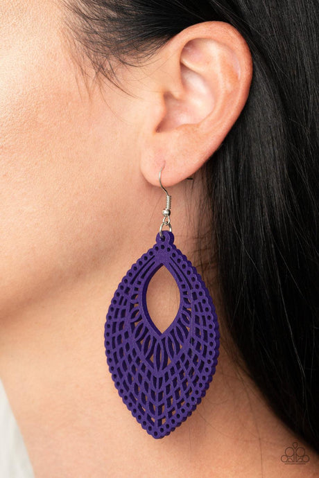One Beach At A Time - Purple Wooden Earrings - Demetra's Bling Boutique