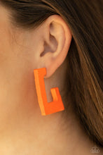 Load image into Gallery viewer, Paparazzi The Girl Next OUTDOOR - Orange Rectangular Hoop Earrings - Demetra&#39;s Bling Boutique

