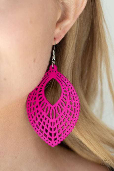 One Beach At A Time - Pink Wooden Earrings - Demetra's Bling Boutique