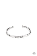 Load image into Gallery viewer, Keep Calm and Believe - Silver "BELIEVE" Stamped Bracelet - Demetra's Bling Boutique
