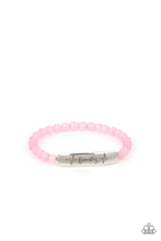 Load image into Gallery viewer, Family is Forever - Pink Cat's Eye Stone Heartbeat Stretchy Bracelet - Demetra's Bling Boutique
