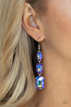 Load image into Gallery viewer, Cosmic Red Carpet - Blue UV Shimmer Emerald Cut Earrings - Demetra's Bling Boutique
