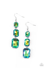 Load image into Gallery viewer, Cosmic Red Carpet - Green UV Shimmer Earrings - Demetra's Bling Boutique
