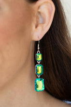 Load image into Gallery viewer, Cosmic Red Carpet - Green UV Shimmer Earrings - Demetra's Bling Boutique

