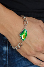 Load image into Gallery viewer, Galactic Grunge - Green UV Shimmer Gem Silver Chain Bracelet - Demetra's Bling Boutique
