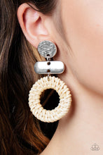 Load image into Gallery viewer, Woven Whimsicality - White Wicker Circle Silver Post Earrings - Demetra's Bling Boutique
