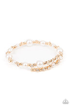 Load image into Gallery viewer, Chicly Celebrity - Gold White Pearl and Rhinestone Coil Bracelet - Demetra's Bling Boutique
