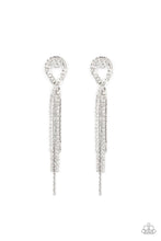 Load image into Gallery viewer, Luxury Lasso - White Rhinestone Silver Tassle Post Earrings - Demetra's Bling Boutique
