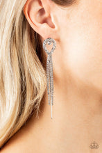 Load image into Gallery viewer, Luxury Lasso - White Rhinestone Silver Tassle Post Earrings - Demetra's Bling Boutique
