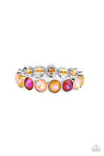 Load image into Gallery viewer, Radiant on Repeat - Orange Yellow Coral UV Shimmer Gem Silver Stretchy Bracelet - Demetra's Bling Boutique
