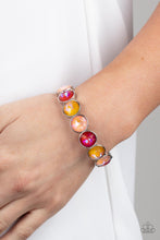 Load image into Gallery viewer, Radiant on Repeat - Orange Yellow Coral UV Shimmer Gem Silver Stretchy Bracelet - Demetra's Bling Boutique
