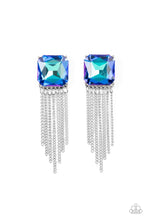 Load image into Gallery viewer, Supernova Novelty - Blue UV Shimmer Silver Gem Fringe Earrings - Demetra's Bling Boutique
