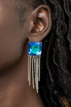 Load image into Gallery viewer, Supernova Novelty - Blue UV Shimmer Silver Gem Fringe Earrings - Demetra's Bling Boutique
