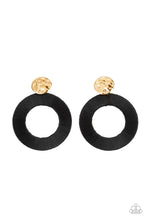 Load image into Gallery viewer, Strategically Sassy - Black Thread Circle Gold Hammered Post Earrings - Demetra's Bling Boutique
