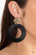 Load image into Gallery viewer, Strategically Sassy - Black Thread Circle Gold Hammered Post Earrings - Demetra's Bling Boutique
