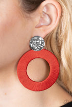 Load image into Gallery viewer, Strategically Sassy - Red Thread Circle Silver Hammered Post Earrings - Demetra's Bling Boutique
