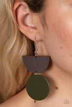 Load image into Gallery viewer, Beach Bistro - Green Acrylic Disc - Wooden Crescent Frame Earrings - Demetra's Bling Boutique
