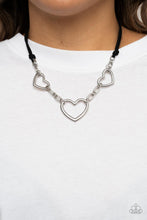 Load image into Gallery viewer, Fashionable Flirt - Black Leather Suede Corded Silver Heart Necklace - Demetra's Bling Boutique
