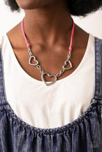 Load image into Gallery viewer, Fashionable Flirt - Pink Leather Suede Corded Silver Heart Necklace - Demetra's Bling Boutique
