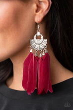Load image into Gallery viewer, Plume Paradise - Red Feather Earrings - Demetra's Bling Boutique
