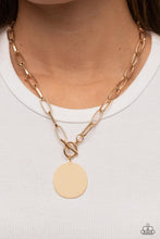 Load image into Gallery viewer, Tag Out - Gold Oversized Gold Disc Necklace - Demetra's Bling Boutique

