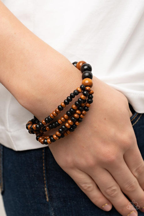Oceania Oasis - Black and Brown Wooden Bead Stretchy Bracelet - Demetra's Bling Boutique