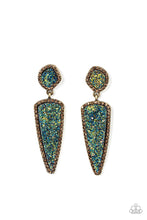 Load image into Gallery viewer, Druzy Desire - Brass Blue Oil Spill Druzy Post Earrings - Demetra's Bling Boutique
