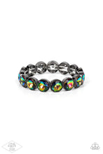 Load image into Gallery viewer, Number One Knockout - Multi Oil Spill Gem Gunmetal Stretchy Bracelet - Demetra's Bling Boutique
