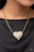 Load image into Gallery viewer, Heartbreakingly Blingy - Oversized Gold Heart Frame Rhinestone Necklace - Demetra's Bling Boutique
