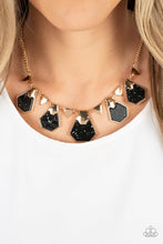 Load image into Gallery viewer, Extra Exclusive - Black Iridescent Fleck Bead Gold Frame Necklace - Demetra's Bling Boutique
