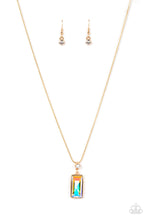 Load image into Gallery viewer, Cosmic Curator - Gold Iridescent Rectangle Gem Dainty Necklace - Demetra's Bling Boutique
