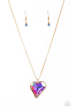 Load image into Gallery viewer, Gold Lockdown My Heart - Gold Frame Iridescent Heart Gem Necklace - Demetra's Bling Boutique
