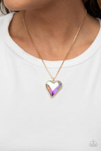 Load image into Gallery viewer, Gold Lockdown My Heart - Gold Frame Iridescent Heart Gem Necklace - Demetra's Bling Boutique
