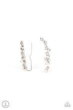 Load image into Gallery viewer, Couture Crawl - White Rhinestone Pearl Silver Crawler Earrings - Demetra's Bling Boutique
